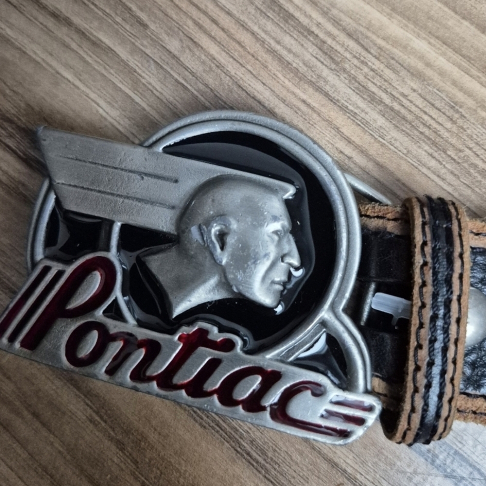 Vintage Pontiac Chief Belt Buckle with Leather Belt